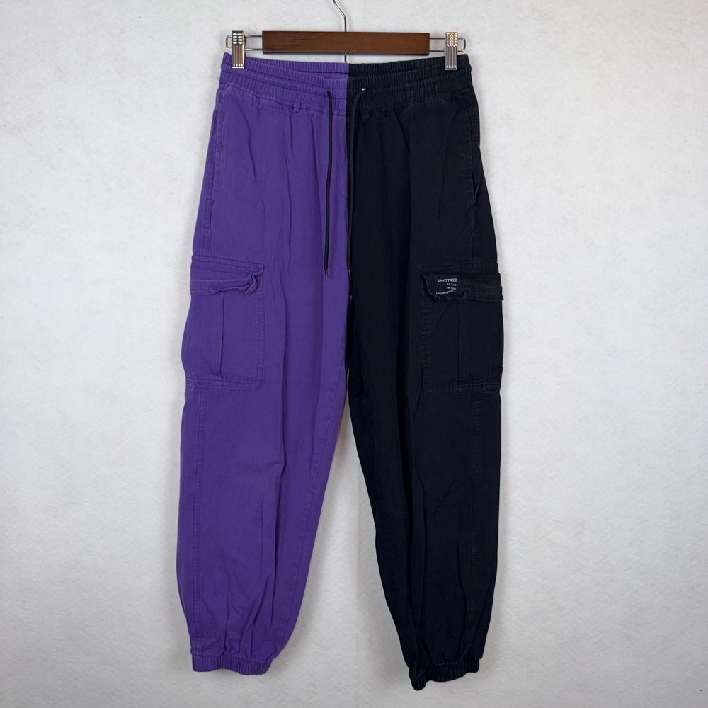 Sangtree Cargo Pants Women Small Purple Black Two Tone Split Streetwear Joggers